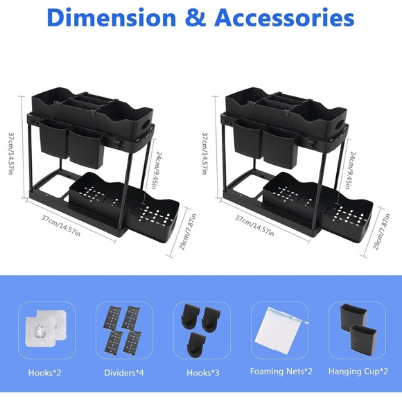 2 Pack Double Sliding Under Sink Organizers and Storage, 2-Tier Pull-Out - Picture 1 of 7